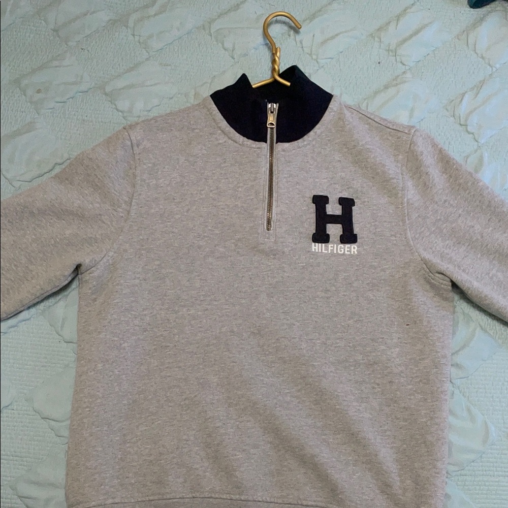 Tommy Hilfiger Gray and Black Zip-Up Sweater